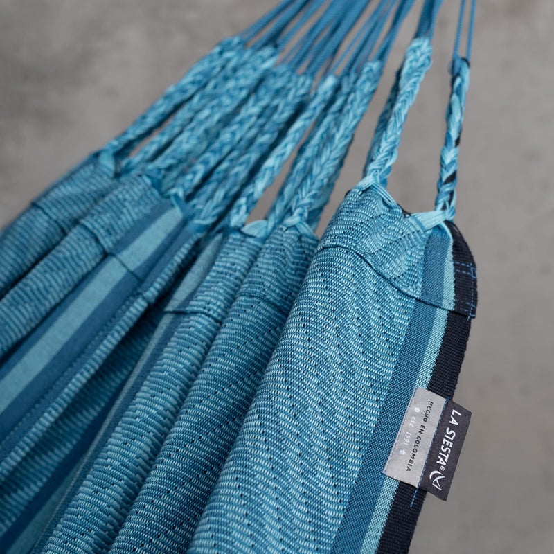 LA SIESTA Flora Double Organic Cotton Classic Swing Hammock (Size L - 160 cm) (Blue zebra) - Image 4